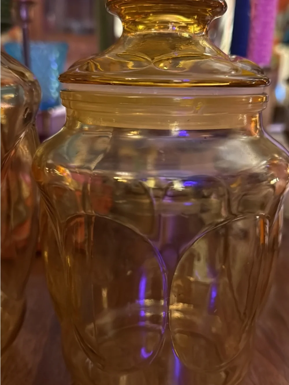 Vintage Anchor Hocking Fairfield Glass Amber Thumbprint Apothecary Jars